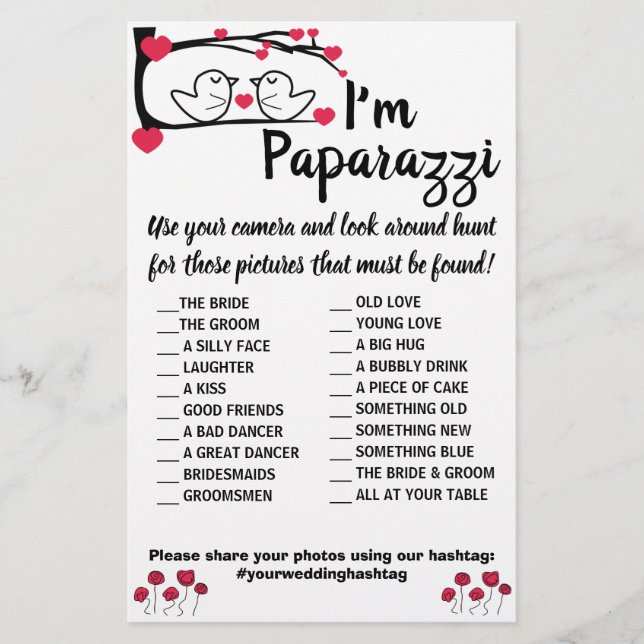 I'm paparazzi Game Card Love Bird Wedding (Front)