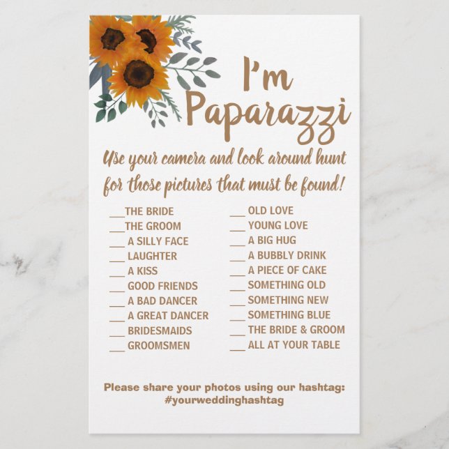 I'm paparazzi Game Card Sunflowers Wedding (Front)