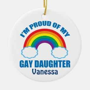 I'm Proud of My Gay Daughter Rainbow Monogram Ceramic Ornament