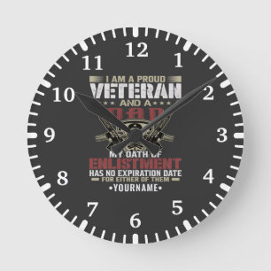 I'm Proud To Be A Veteran And A Dad Round Clock