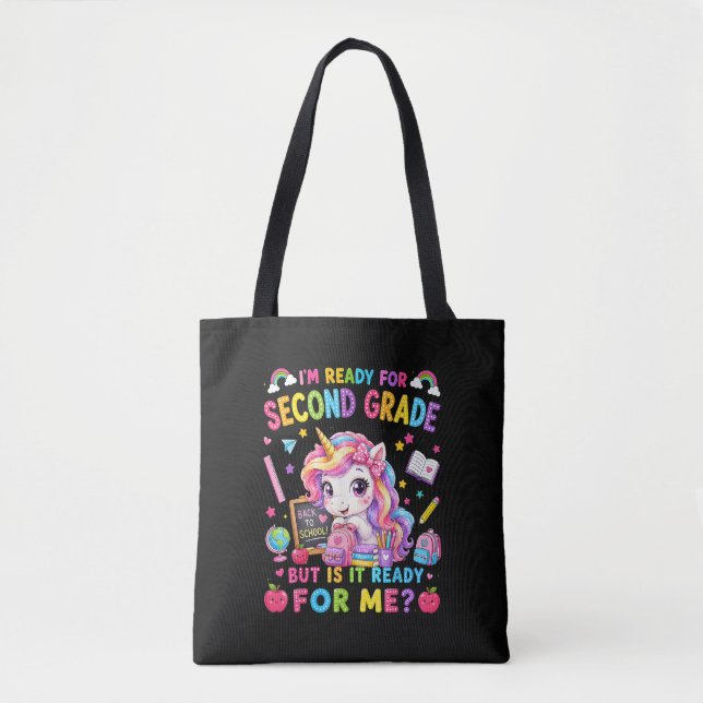 Im Ready for Second Grade Unicorn First Day Tote Bag (Front)