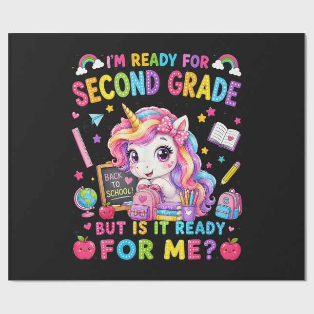 Im Ready for Second Grade Unicorn First Day Wrapping Paper (Flat)