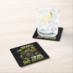 I'm Ready to Crush 2nd Grade Monster Truck Square Paper Coaster