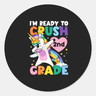 I'm Ready To Crush 2nd Grade Unicorn Heart 1st Day Classic Round Sticker