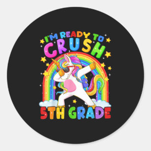 Im Ready To Crush 5th Grade Unicorn First Day Girl Classic Round Sticker