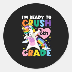 I'm Ready To Crush 6th Grade Unicorn Heart 1st Day Classic Round Sticker