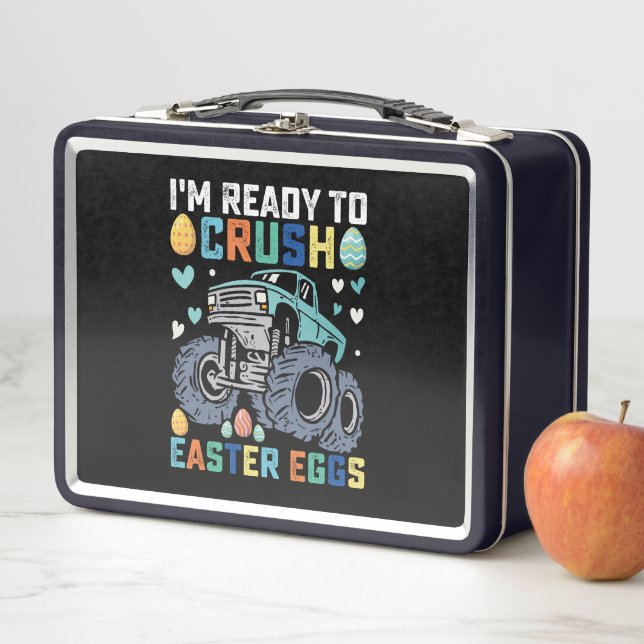 I'm Ready To Crush Easter Eggs Monster Truck Metal Lunch Box (In Situ)