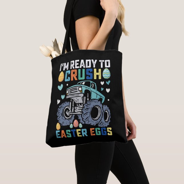 I'm Ready To Crush Easter Eggs Monster Truck Tote Bag (Close Up)