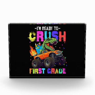 I'm Ready To Crush First Grade Dinosaur Truck Photo Block