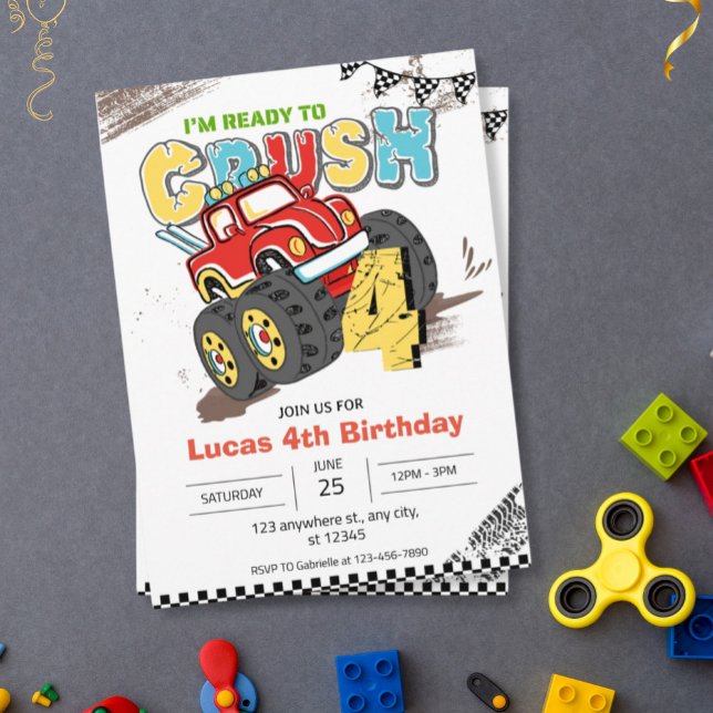 I'm Ready to Crush Monster Truck 4th birthday Boy  Invitation (Creator Uploaded)