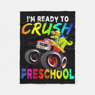 Im Ready To Crush Preschool Monster Truck Dinosaur Fleece Blanket