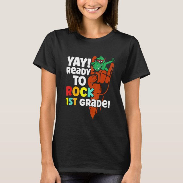 I'm Ready To Rock 1st Grade Dino School Boys Girls T-Shirt (Front)