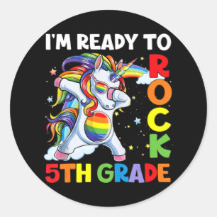 I'm Ready To Rock 5th Grade Back To School Unicorn Classic Round Sticker