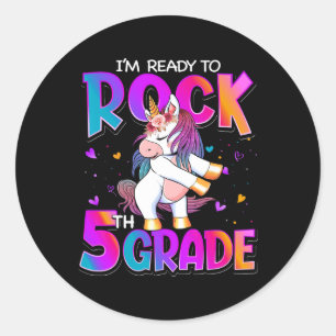 I'm Ready To Rock 5th Grade Unicorn Back To School Classic Round Sticker
