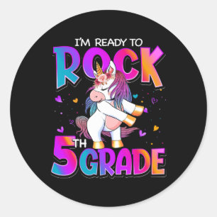 I'm Ready To Rock 5th Grade Unicorn Ck To School G Classic Round Sticker