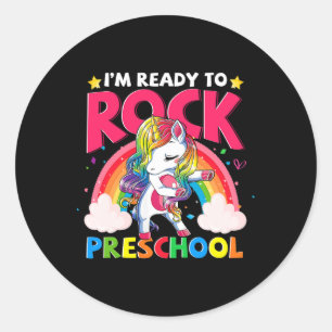 I'm Ready To Rock Preschool Unicorn Girls Ck To Sc Classic Round Sticker
