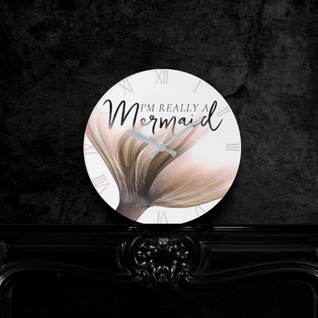 Im Really a Mermaid | Copper Mermaid Tail Quote Round Clock (Creator Uploaded)
