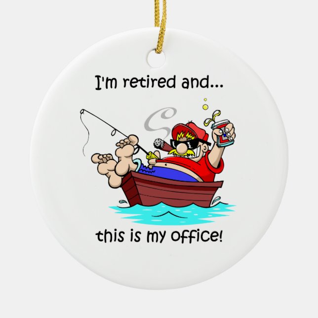 im retired fishing ceramic tree decoration (Front)