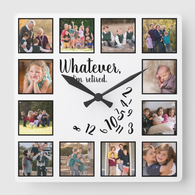 I'm Retired Photo Collage White Retirement Square Wall Clock (Front)