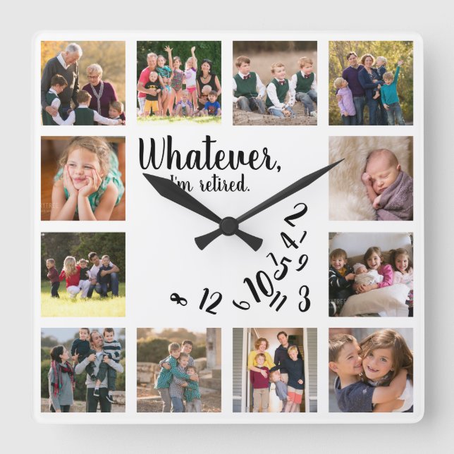 I'm Retired Photo Collage White Retirement Square Wall Clock (Front)
