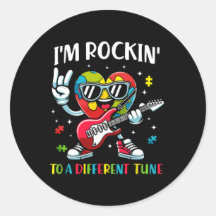 I'm Rockin' To A Different Tune Heart Autism Aware Classic Round Sticker