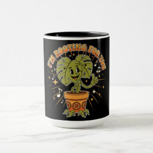 "I'm Rooting For You" Retro Cartoon Monstera Plant Mug
