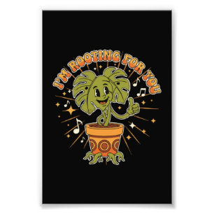 "I'm Rooting For You" Retro Cartoon Monstera Plant Photo Print