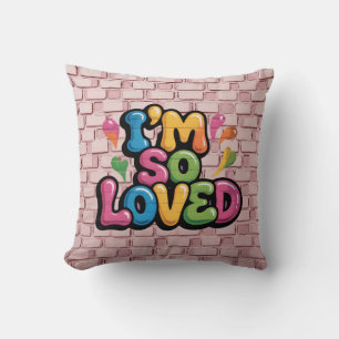 I'm So Loved Graffiti Tag in Light Pink Brick Cushion