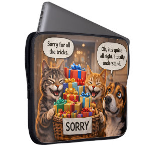 I'm sorry, cat and dog cute whimsical pet apology laptop sleeve