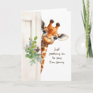 I'm Sorry Giraffe Peeking Around Door Card