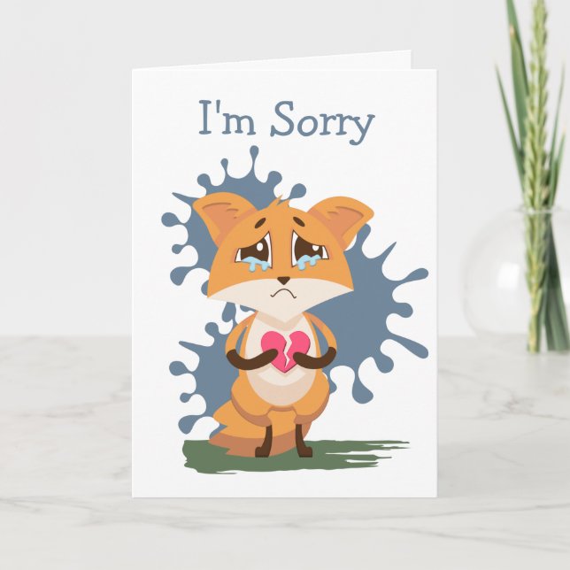 I'm Sorry Sad Fox with a Broken Heart Card (Front)