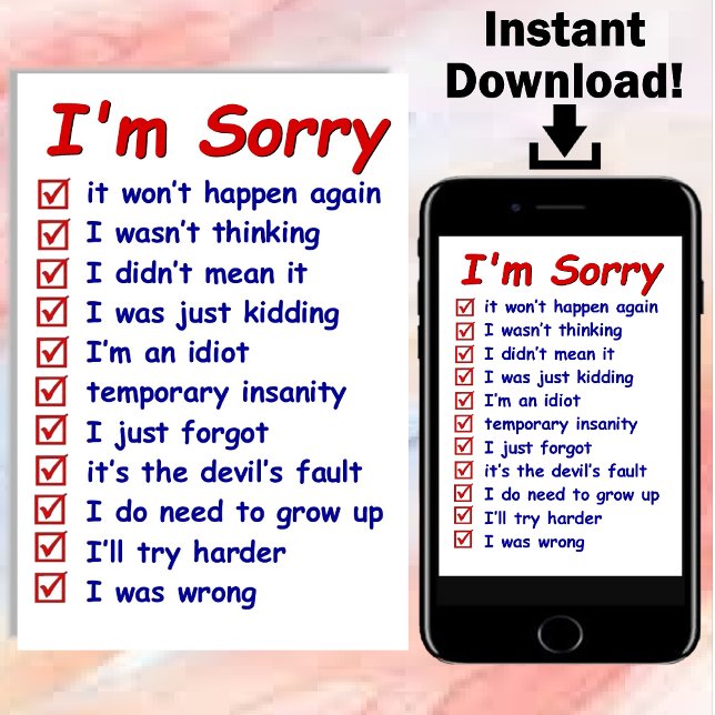 "I'm Sorry" with Great Excuses! Note Card (Creator Uploaded)