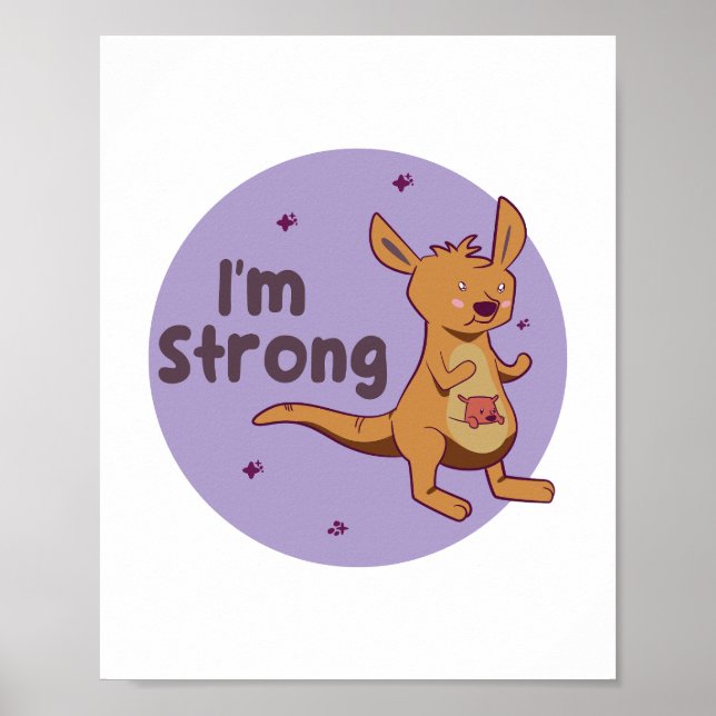I'm strong Kawaii cute baby Kangaroo brown &purple Poster (Front)