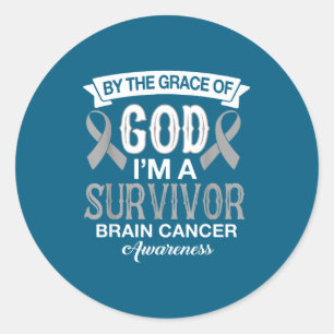 I'm survivor brain cancer awareness grey ribbon ch classic round sticker