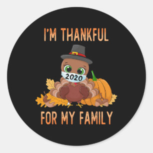 I'm Thankful For My Family Thanksgiving Turkey Wea Classic Round Sticker