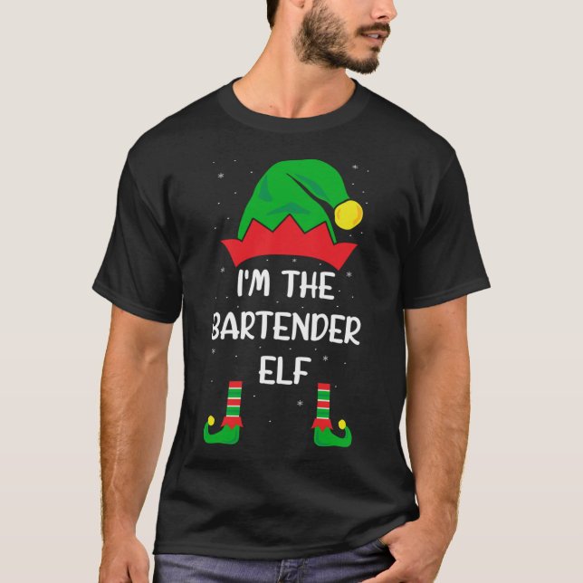 I'm The Bartender Elf Funny Christmas Bartending B T-Shirt (Front)