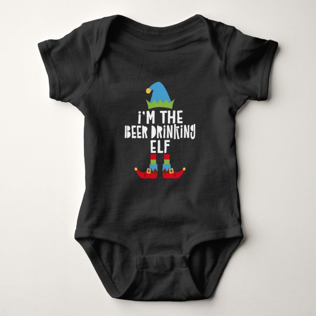 I'm The Beer Drinking Elf  Matching Christmas Baby Bodysuit (Front)