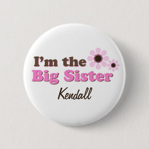 I'm The Big Sister Mod Flowers Personalised 6 Cm Round Badge