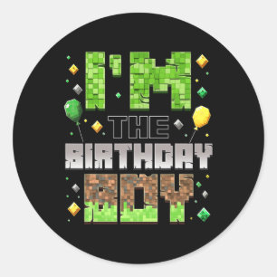 I'm The Birthday Boy Party Gamer Pixel Boy Kid Bir Classic Round Sticker