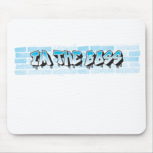 IM THE BOSS Graffiti Theme Blue Splatter Paint Mouse Pad
