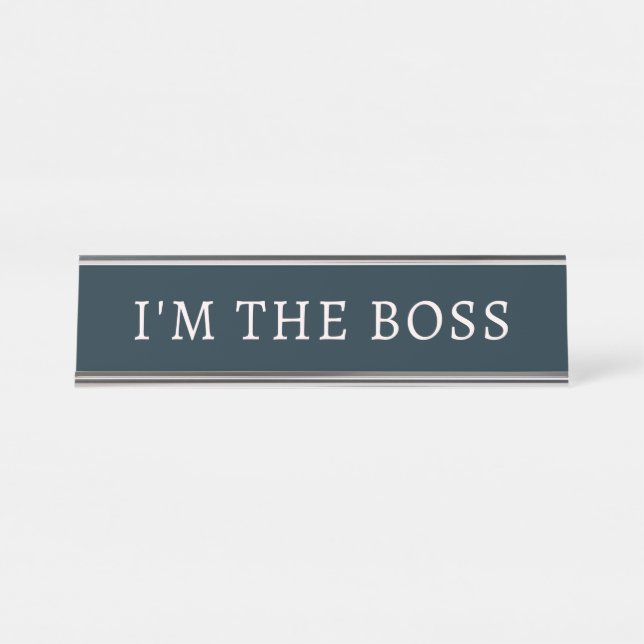 Im the boss navy blue  desk name plate (Front)