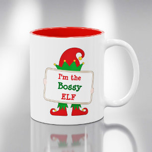 I'm The Bossy Elf   Personalised Christmas Elf Two-Tone Coffee Mug