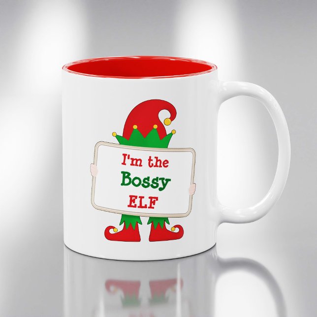 I'm The Bossy Elf | Personalised Christmas Elf Two-Tone Coffee Mug (Creator Uploaded)