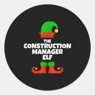 I'm The Construction Manager Elf Family Pajama Chr Classic Round Sticker