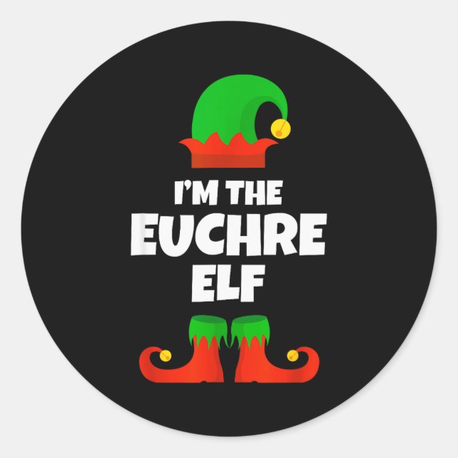 I'm The Euchre Elf Family Pajama Christmas Funny P Classic Round Sticker (Front)