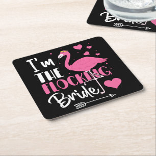 I'm the Flocking Bride Flamingo Bachelorette Party Square Paper Coaster