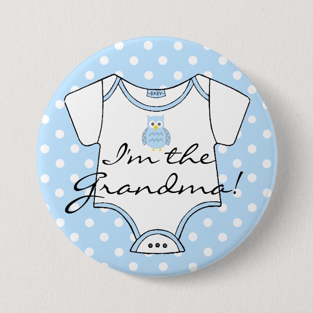 I'm The Grandma Blue Owl Blue Polka Dots 7.5 Cm Round Badge (Front)