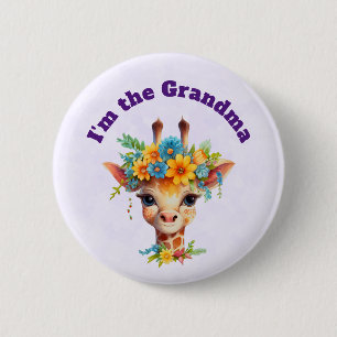 I'm the Grandma Cute Giraffe with Floral Crown 6 Cm Round Badge