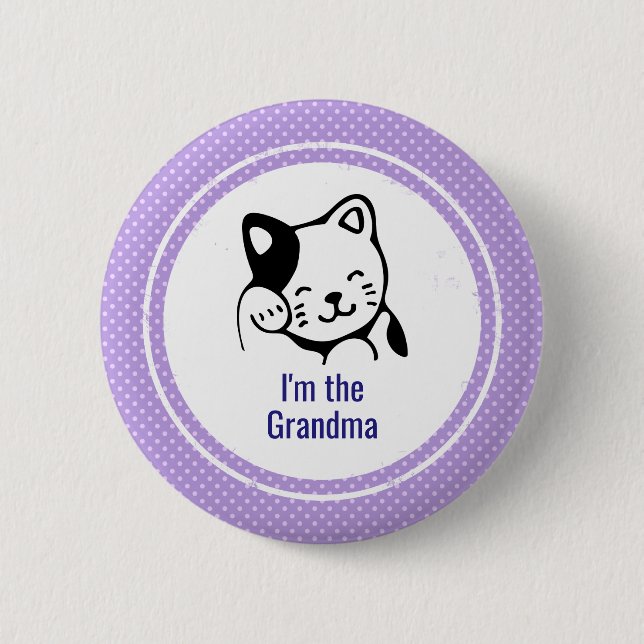 I'm the Grandma Cute Kitty Cat on Polka Dots 6 Cm Round Badge (Front)