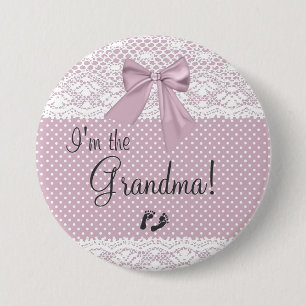 I'm The Grandma Lavender Bow With White Lace 7.5 Cm Round Badge